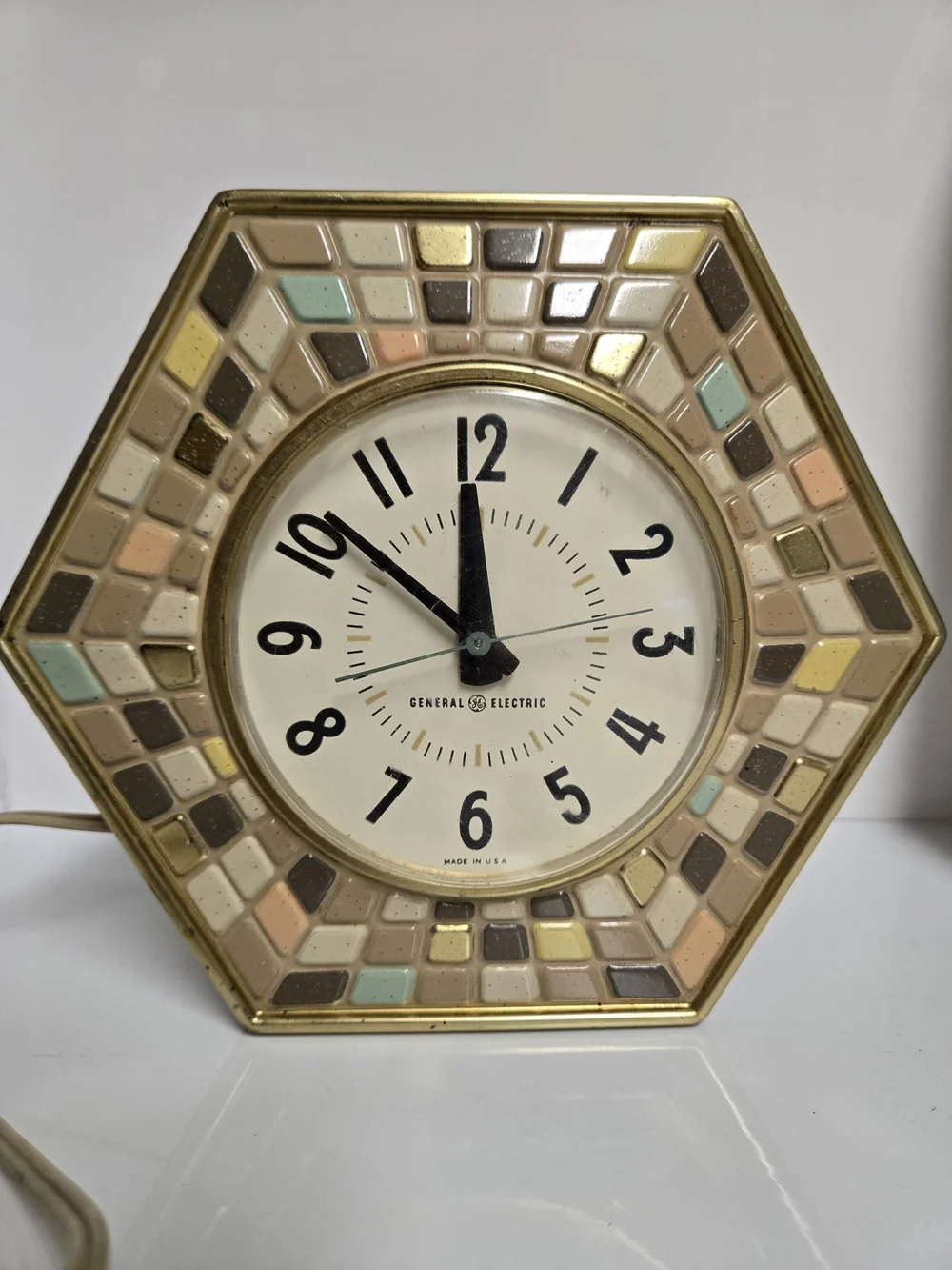 MCM General Electric Sunburst or Mosaic Kitchen Clock
